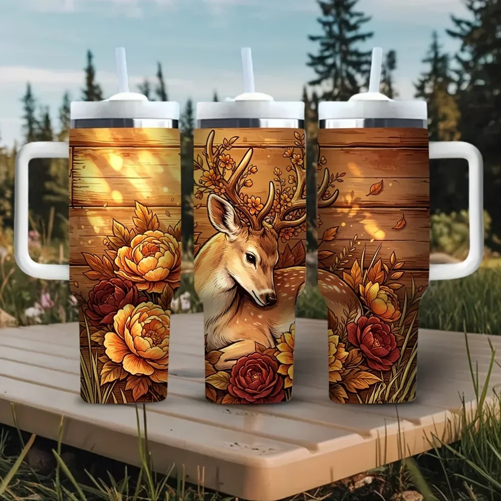 Hunting Outdoor Background - 40Oz Tumbler met handvat, prachtige bloemen-