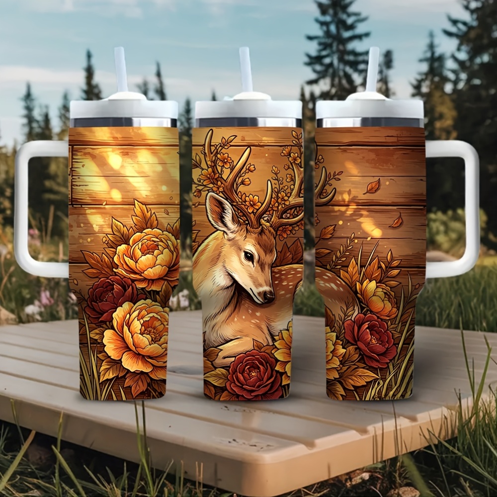 Hunting Outdoor Background - 40Oz beker met handvat, prachtige bloemenhertenprint